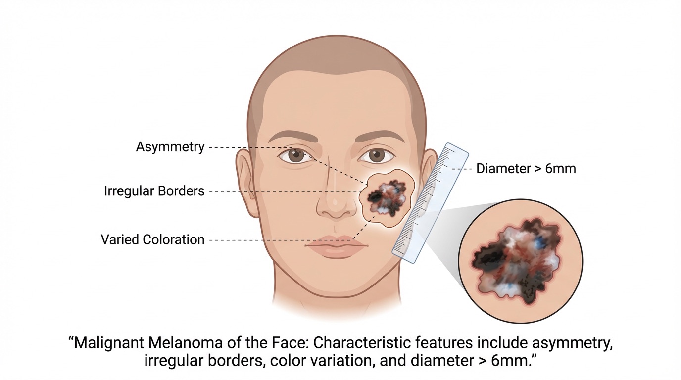 Illustration of a malignant melanoma on the face