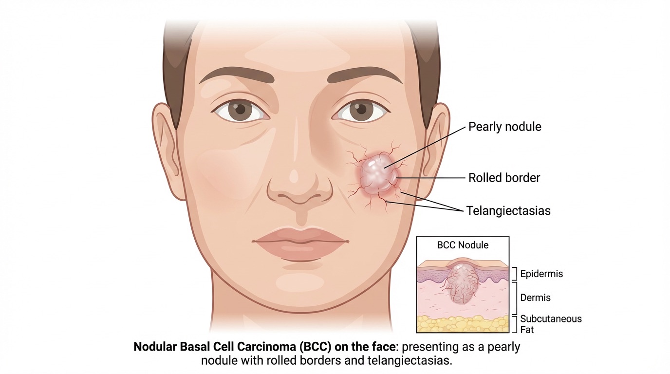Illustration of a nodular basal cell carcinoma on the face