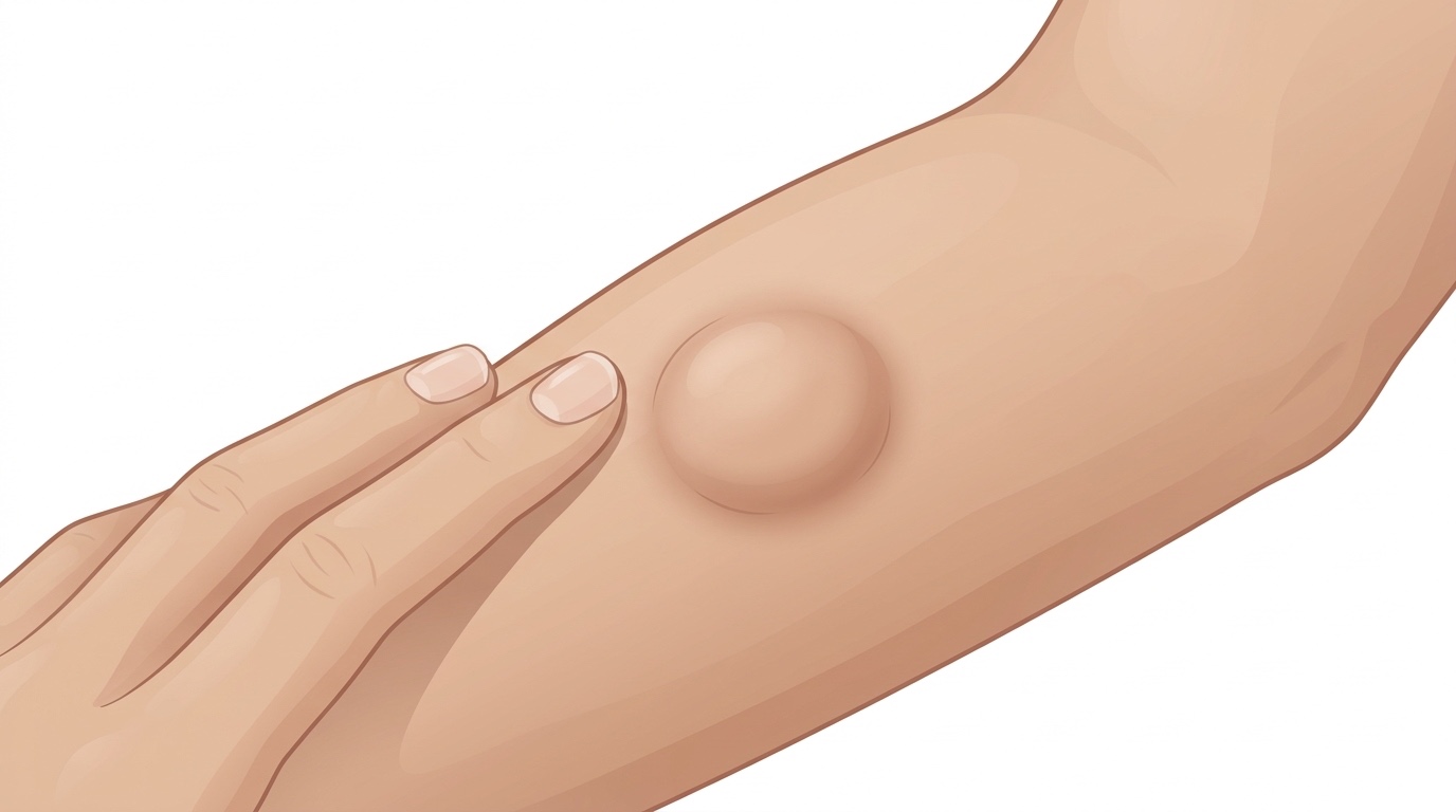 Illustration — a calm editorial close-up of a hand resting gently on a forearm
