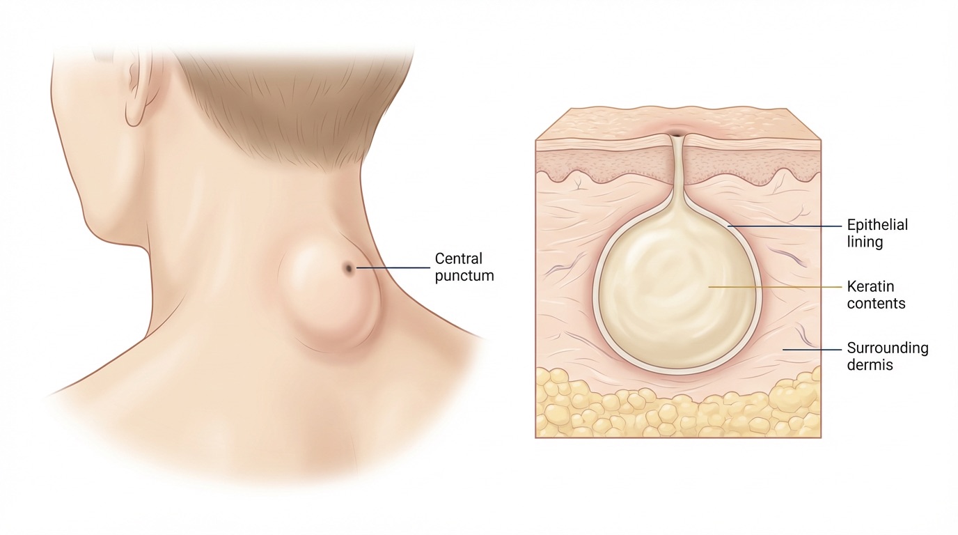 Medical illustration of epidermoid cyst cross-section