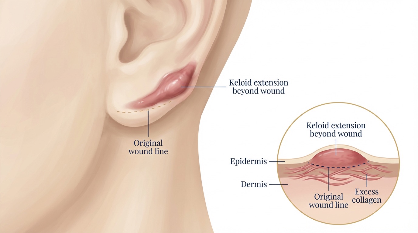 Medical illustration of keloid scar formation