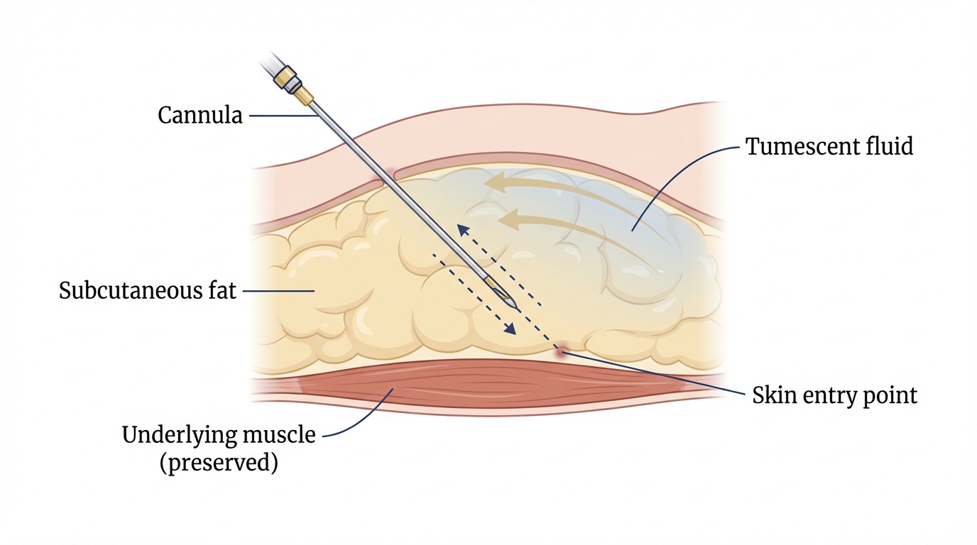 Medical illustration of liposuction technique
