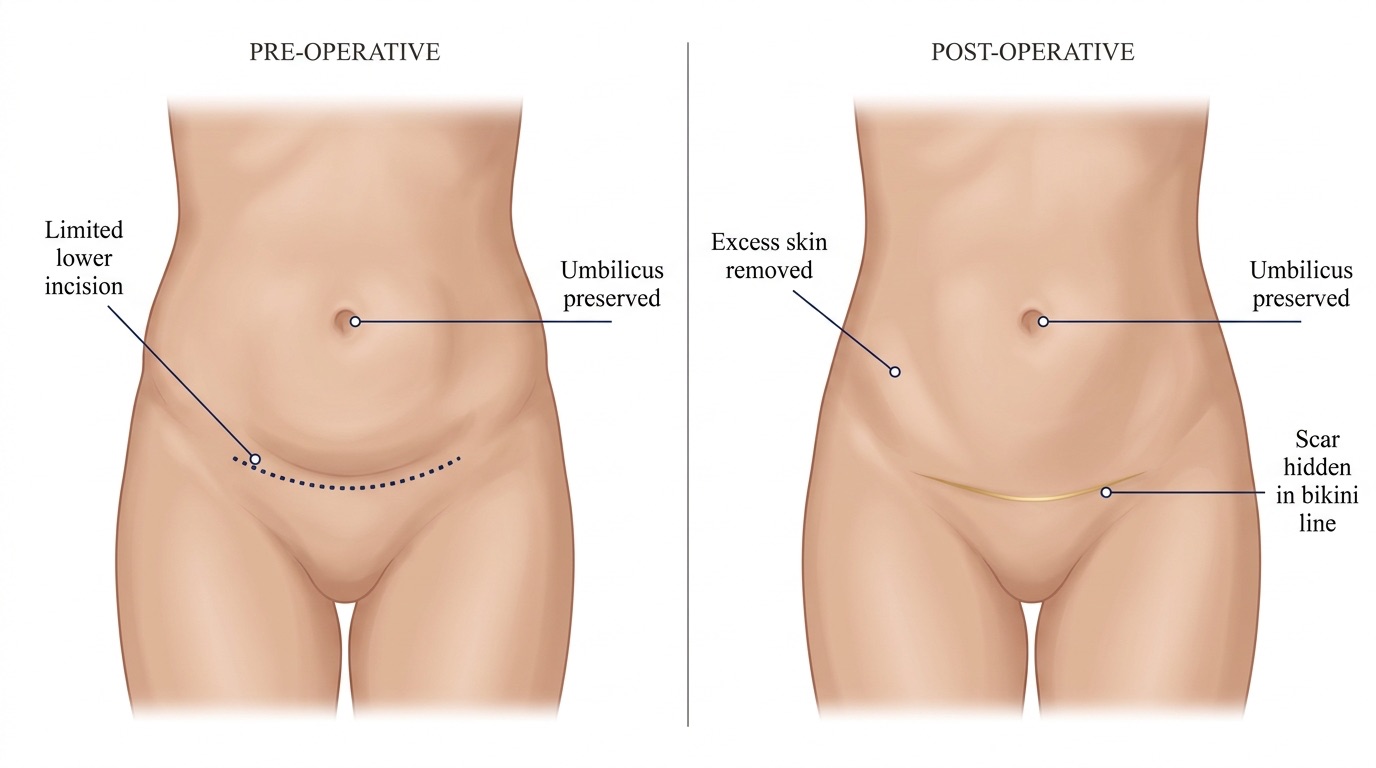Medical illustration of mini tummy tuck
